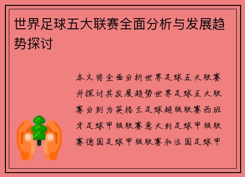 世界足球五大联赛全面分析与发展趋势探讨